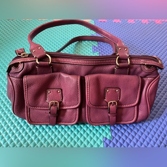 Fossil Y2K Pebbled Genuine Leather Purple Sz M Handbag - Picture 1 of 11